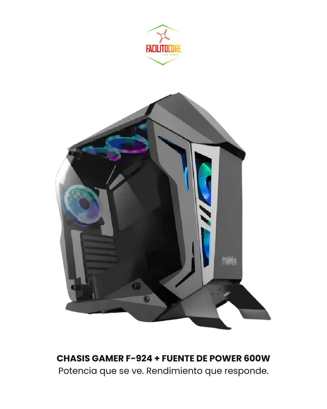 CHASIS GAMER F-924 + FUENTE POWER GROUP 600W 80 PLUS BRONZE